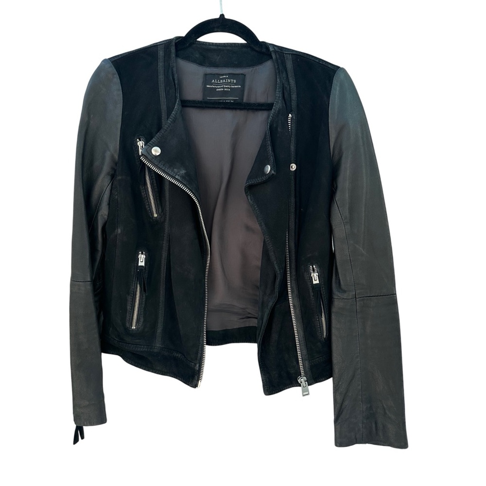 All Saints black leather and suede jacket